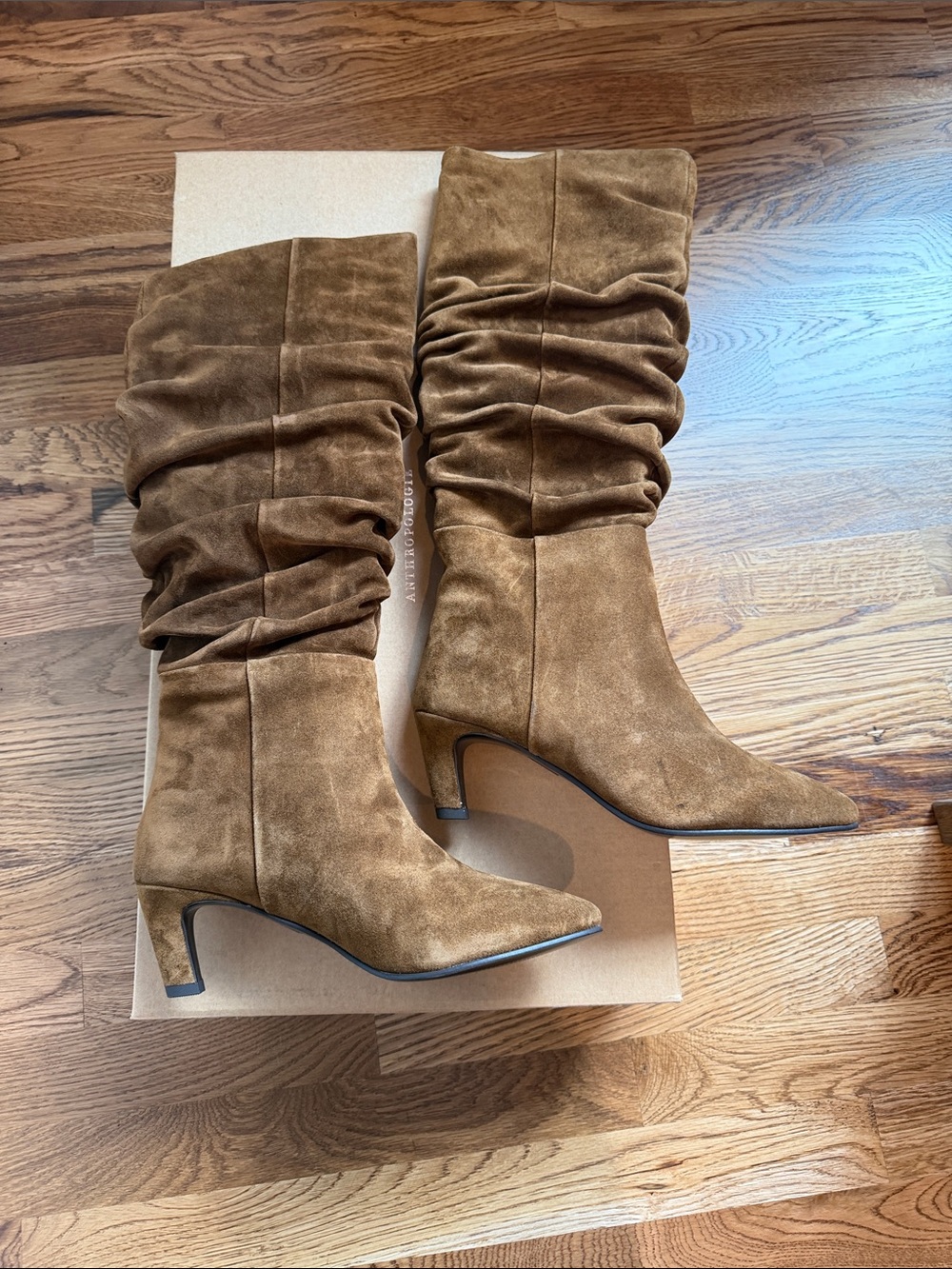 Anthropologie Suede Slouch Knee Boots in Brown NEW IN BOX